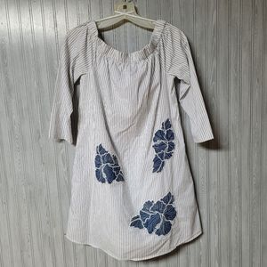 Nanette Lapore Womens Blue and White Pin Stripe Floral Embroidery Dress Size S